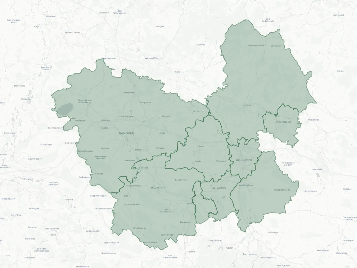 Kartenausschnitt des Einsatzgebiets im Landkreis Peine